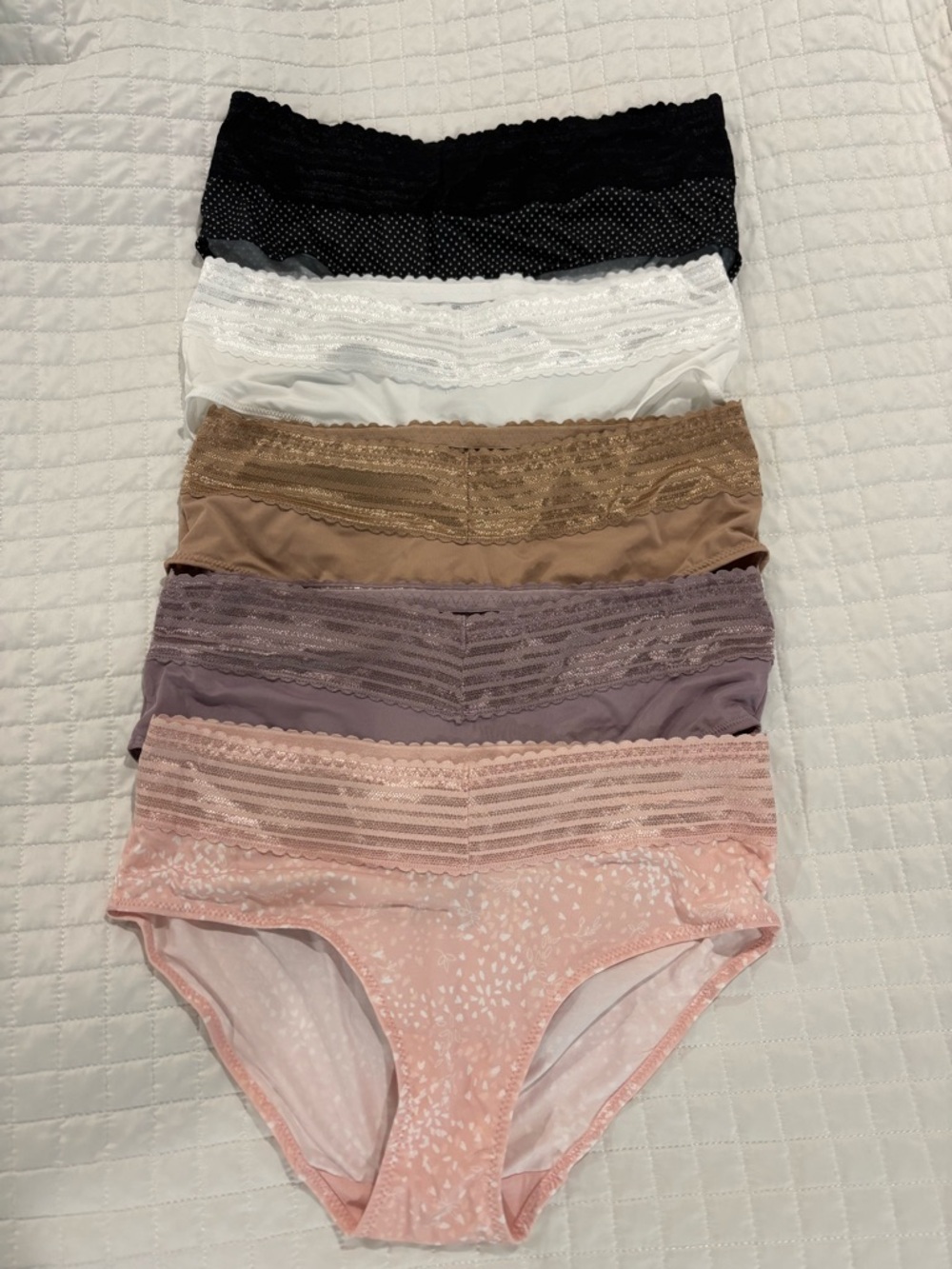 Warner's Lace-Trim Bikini Briefs Set in Black, White, Tan, Mauve & Blush